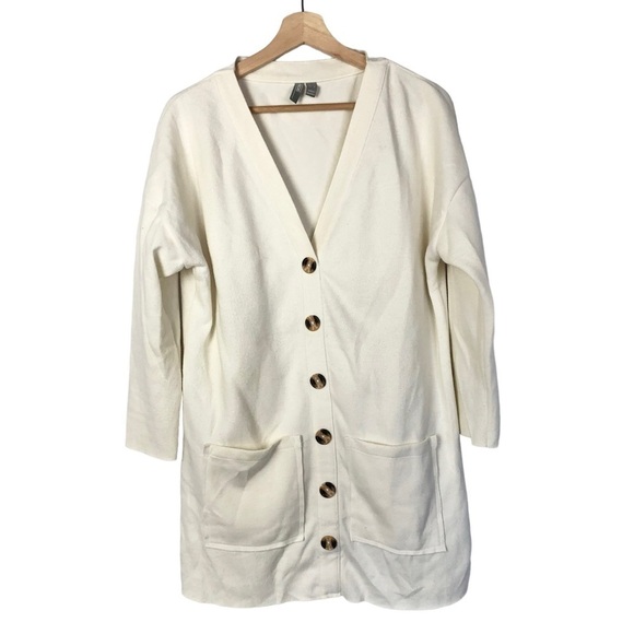 ASOS Ecru Off White V-Neck Button Down Longline Cardigan Sweater 4 - Picture 1 of 3